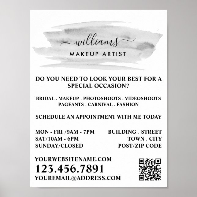 Affiche Script Aquarelle Gris brosse Artiste maquillage (Devant)
