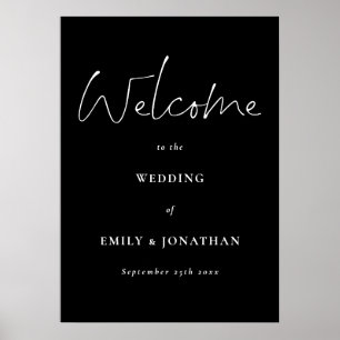 Affiche Script blanc moderne noir Bienvenue à Mariage Post