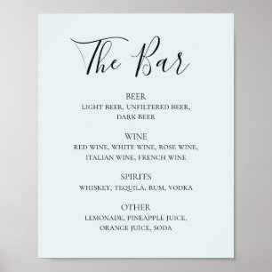 Affiche Script calligraphie bleue mariage menu bar boisson