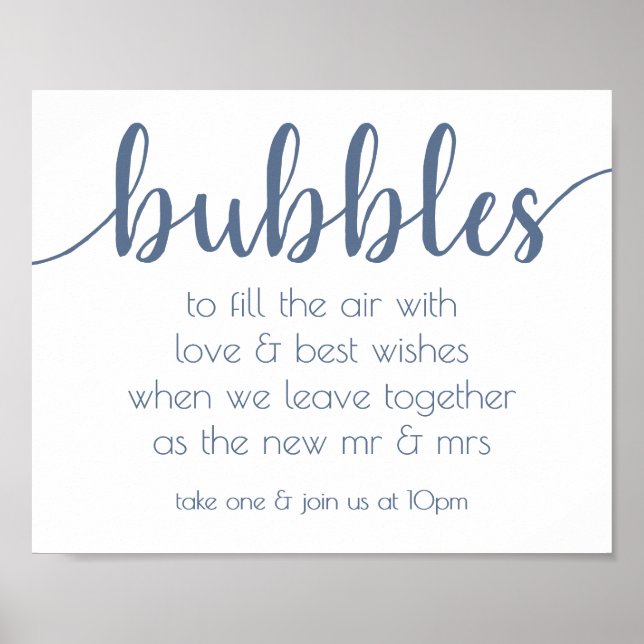 Affiche Script chic | Table d'envoi Dusty Blue Bubble (Devant)