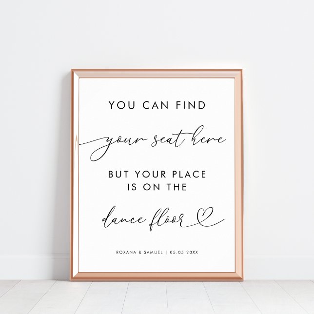 Affiche Script Coeur Chic Drôle Dance Floor Mariage Signal (Créateur téléchargé)