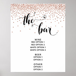 Affiche Script Coeur & Confetti Cuivre "The Bar" Menu Sign