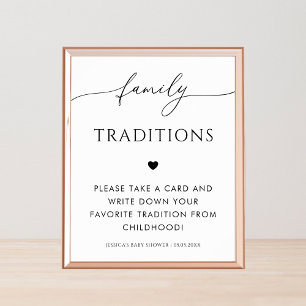 Affiche Script & Coeur Famille Traditions Baby shower Sign