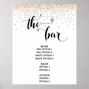 Affiche Script Coeur & Gold Confetti "The Bar" Menu Sign