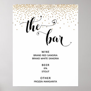Affiche Script Coeur & Gold Confetti "The Bar" Menu Sign