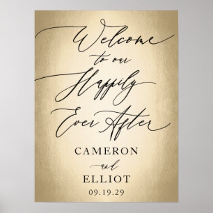 Affiche Script de calligraphie Heureux Jamais après le sig