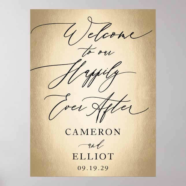 Affiche Script de calligraphie Heureux Jamais après le sig (Devant)