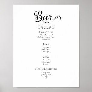 Affiche Script de calligraphie Mariage Boissons Menu Signe