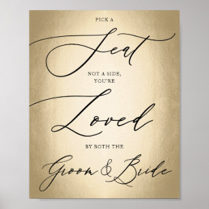 Affiche Script de calligraphie Or Choisir un siège Mariage