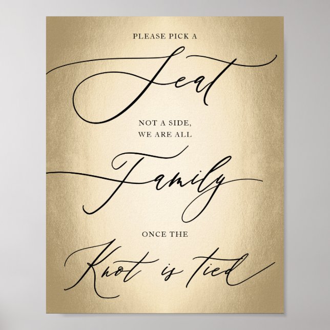 Affiche Script de calligraphie Or Choisir un siège Mariage (Devant)
