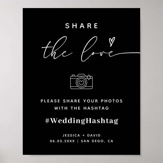 Affiche Script de calligraphie Partager Le Hashtag Mariage (Devant)