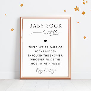 Affiche Script de Coeur Bébé Chasse Baby shower Jeu Sock