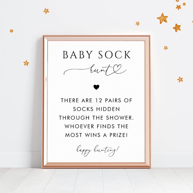 Affiche Script de Coeur Bébé Chasse Baby shower Jeu Sock (Créateur téléchargé)
