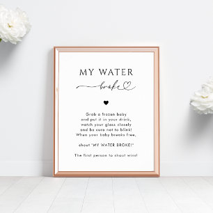 Affiche Script de coeur Mon Baby shower de rupture d'eau J