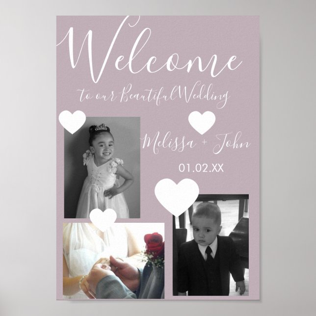 Affiche Script de collage photo de mariage trois et cœurs (Devant)