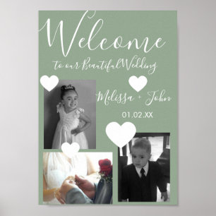 Affiche Script de collage photo de mariage trois et coeurs