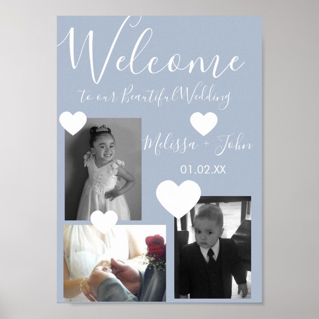 Affiche Script de collage photo de mariage trois et cœurs  (Devant)