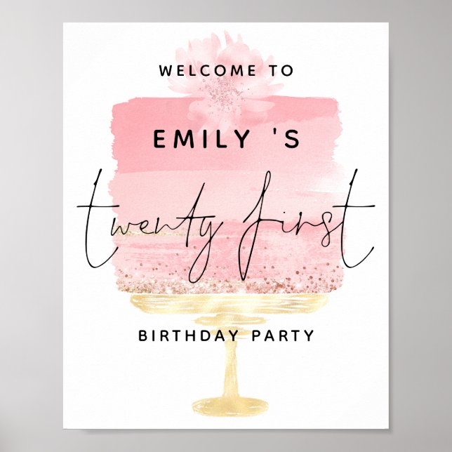 Affiche Script de gâteau rose Bienvenue Nom Fête d'anniver (Devant)