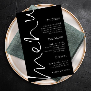 Affiche Script élégant Menu Mariage noir simple