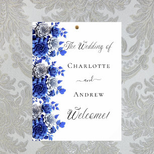 Affiche Script floral blanc bleu bienvenue mariage