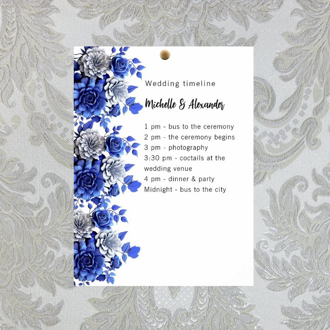 Affiche Script floral bleu blanc programme de mariage budg (Créateur téléchargé)
