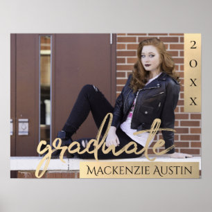 Affiche Script Gold   Elegant Grad Photo Keepsaké