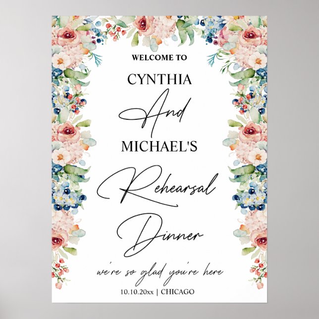 Affiche Script manuscrit Bienvenue à notre dîner de répéti (Devant)