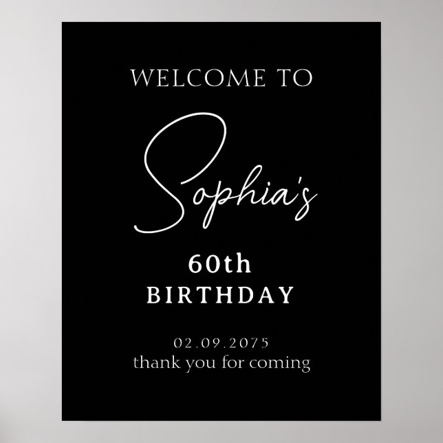 Affiche Script manuscrit noir 60e anniversaire Bienvenue (Devant)