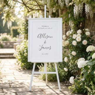 Affiche Script Modern White Wedding Welcome Sign