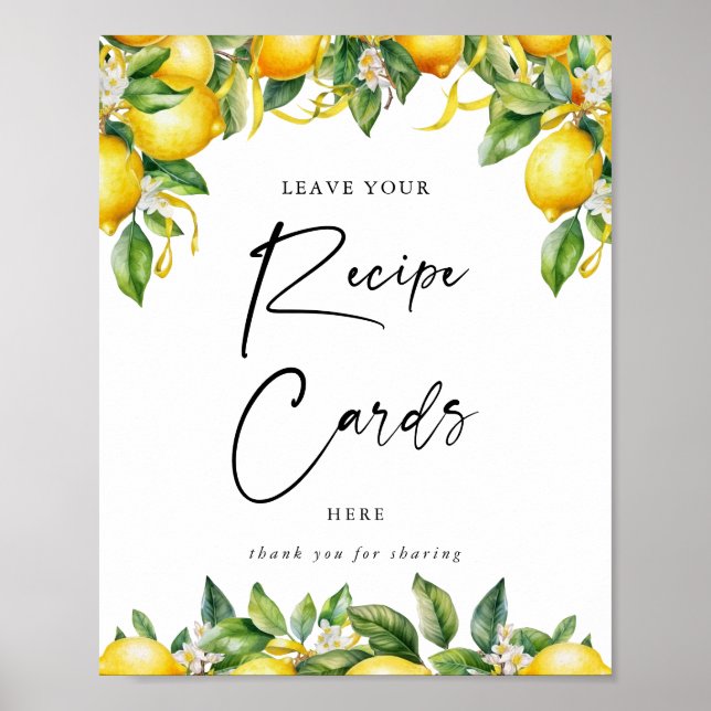 Affiche Script moderne Citrus Citrus Recette Cartes Signe (Devant)