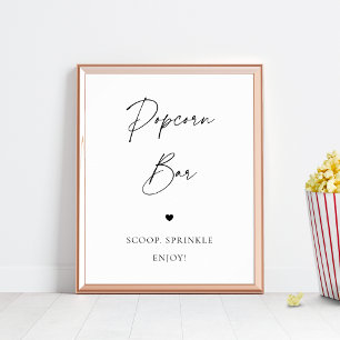 Affiche Script moderne Coeur chic Popcorn Bar Mariage Sign