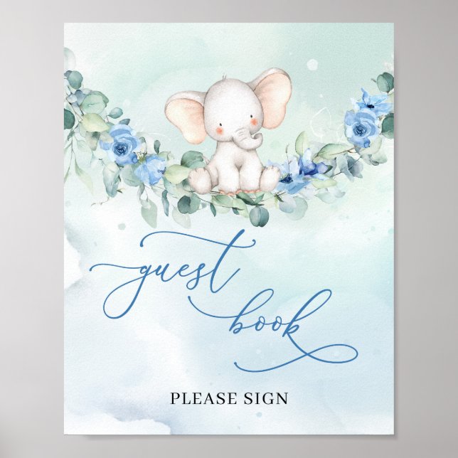 Affiche Script moderne Cute Elephant bleu panneau du livre (Devant)