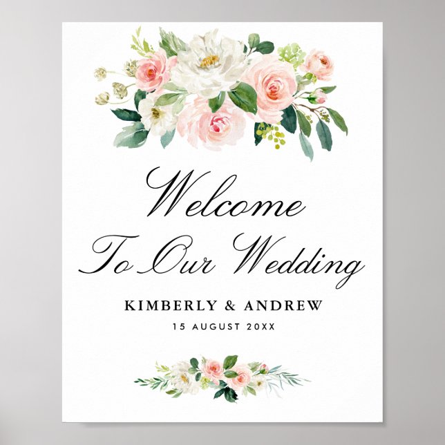 Affiche script moderne floral mariage de bienvenue (Devant)
