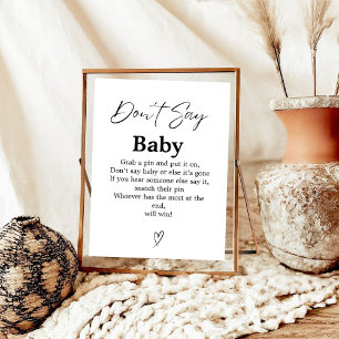 Affiche Script moderne Ne pas dire Baby Baby shower Jeu si