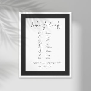 Affiche Script moderne noir blanc Mariage Ordre des événem
