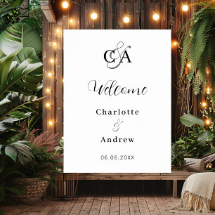 Affiche Script monogrammé moderne mariage signe de bienven