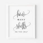 Affiche Script noir Combien de coques faites-vous jeu de m<br><div class="desc">Combien de coquillages avez-vous en mer ? Ajoutez un jeu amusant à votre événement avec ce panneau de fête personnalisable. Il présente un script noir et une typographie simple. Ce panneau de baisers est parfait pour les baby showers,  les douches nuptiales,  les wedding showers et autres événements.</div>