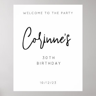 Affiche Script noir minimaliste 30e anniversaire Bienvenue