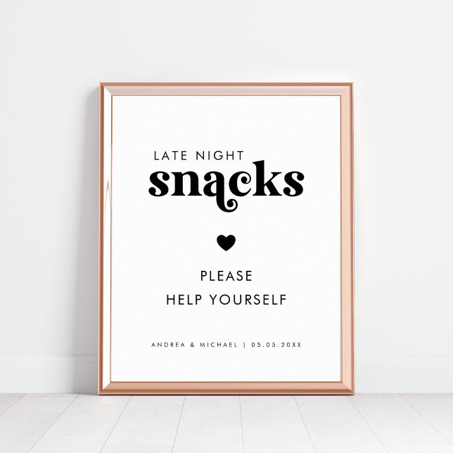 Affiche Script rétro Snacks tardifs de nuit Signal Mariage (Créateur téléchargé)
