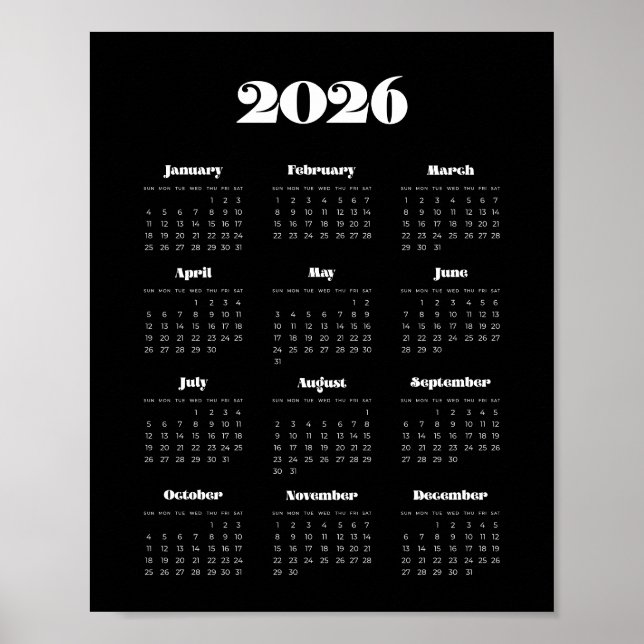 Affiche Script rétro vintage 2025 Black Calendar (Devant)