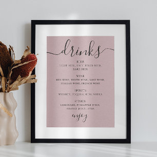 Affiche Script rose pâle et poussiéreux mariage alcool bar