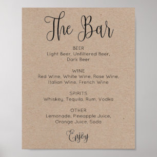 Affiche Script rustique simple mariage alcool bar boissons