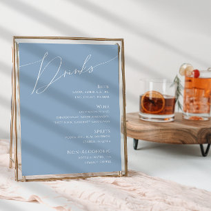 Affiche Script Whimsical Menu Boissons Mariage Dusty Blu