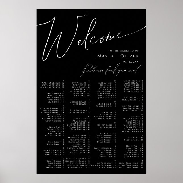 Affiche Script Whimsical | Siège alphabétique noir (Devant)