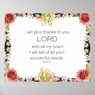 Affiche Scripture Psalm 9, Floral