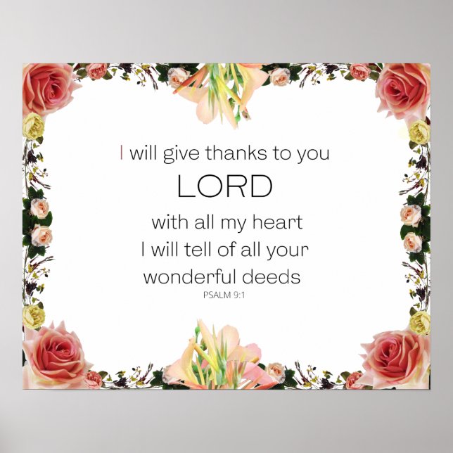 Affiche Scripture Psalm 9, Floral (Devant)
