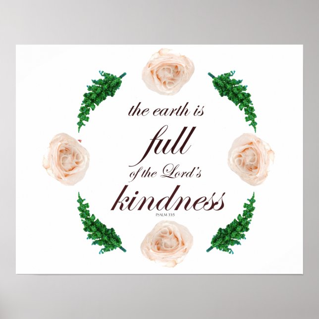 Affiche Scripture, Psaume 33, White Roses & Green Branches (Devant)