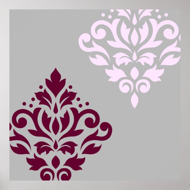 Affiche Scroll Damask Art I Plum Pink Gray (Devant)