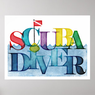 Affiche Scuba diver colorful scuba diving