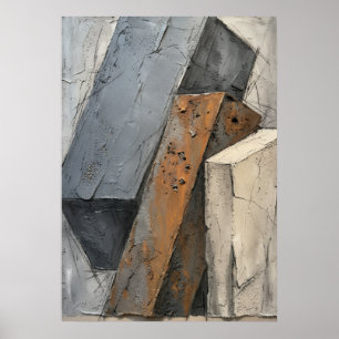 Affiche Sculpteur Géométrique Cubiste Abstrait en Pierre d